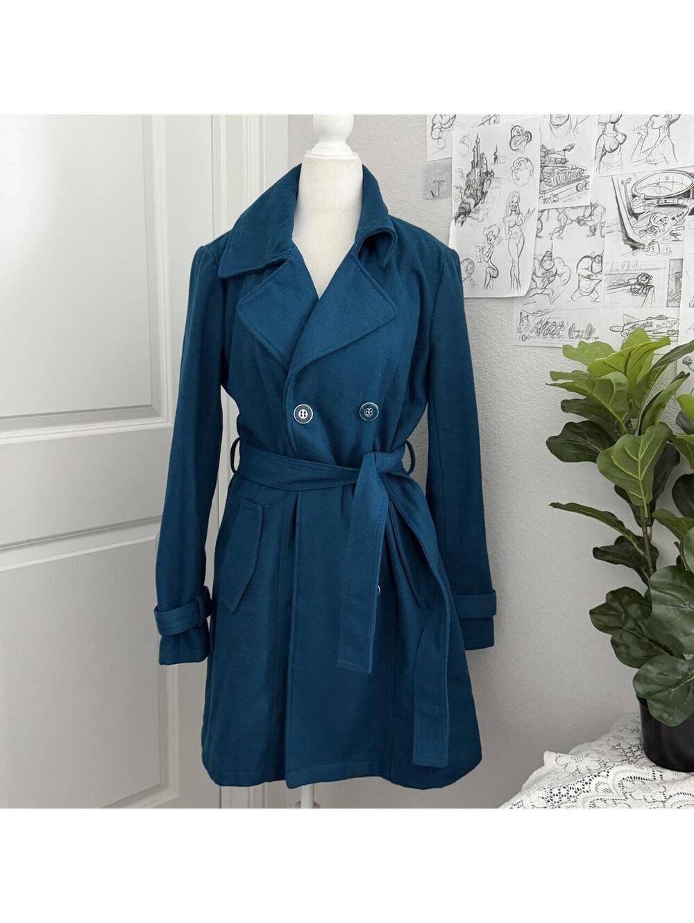 New York & Company blue wool trench coat